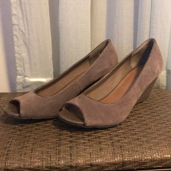 Bass Shoes - Purple Gray Peep Toe Heels